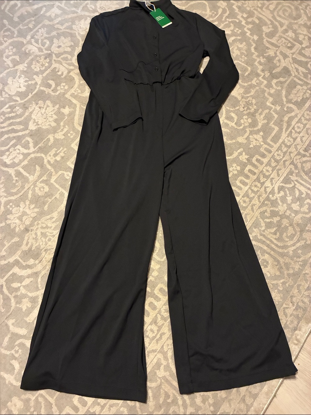 HALARA Black Long-Sleeve Wide-Leg Jumpsuit